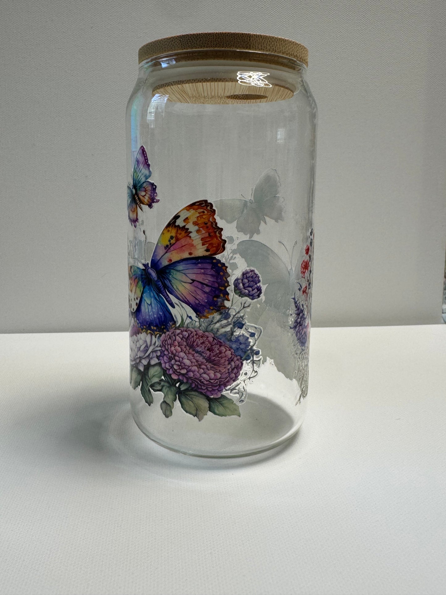 160z Glass single wall cup butterflies