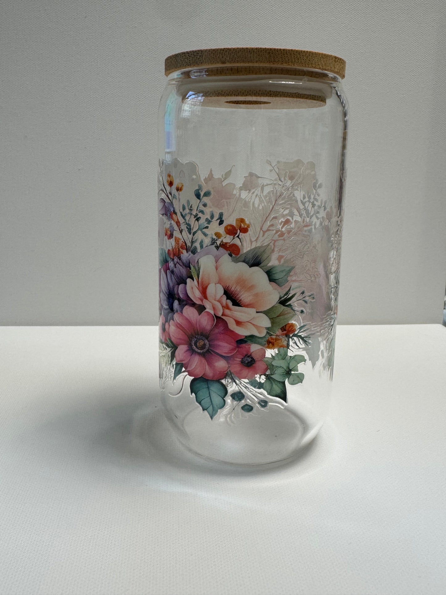 16oz Glass single wall with boots & flowers western