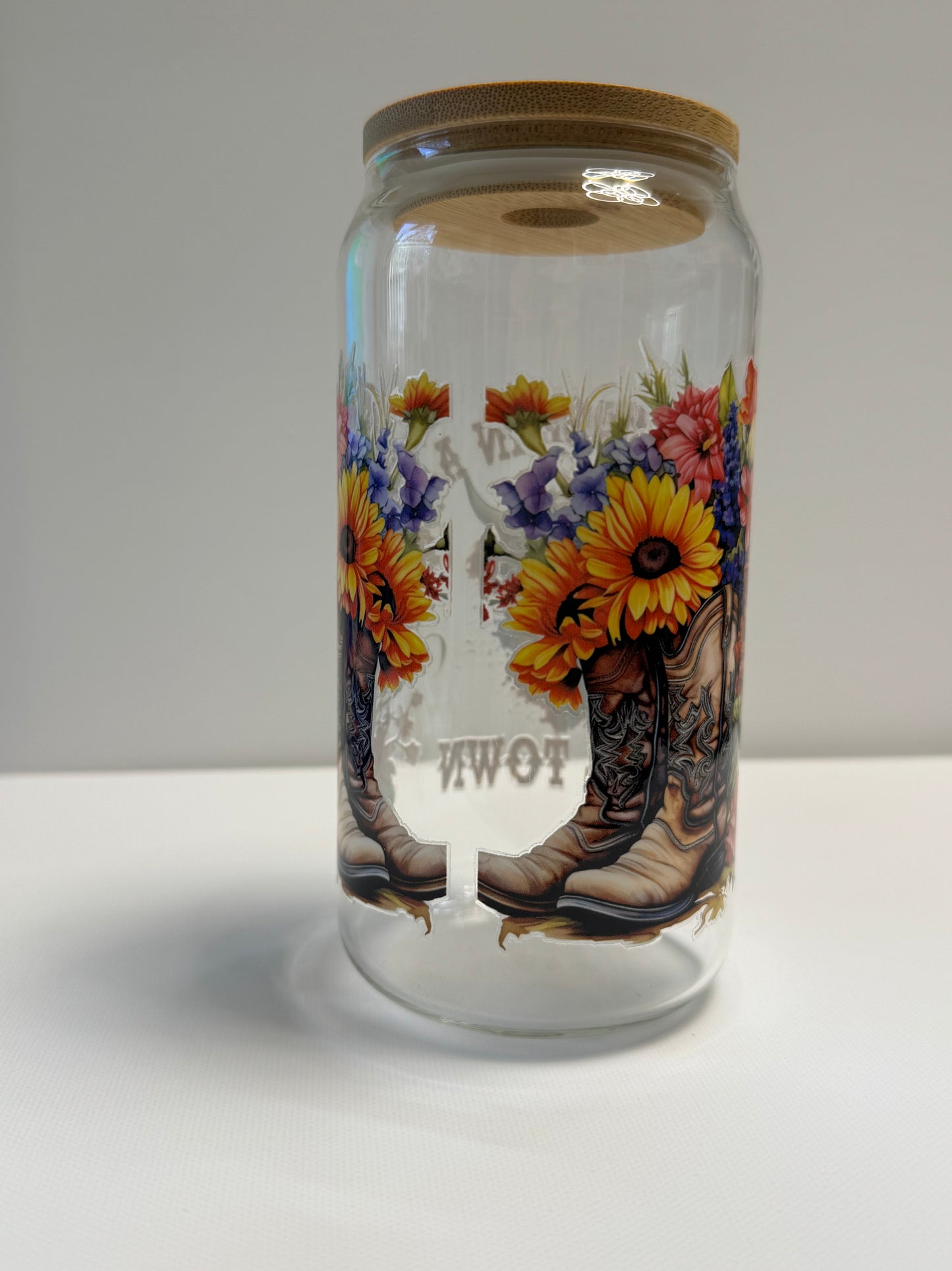 16oz Glass single wall cow & boots