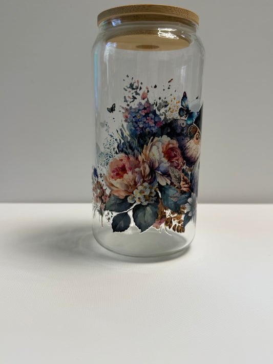 16oz Glass single wall cup butterfly