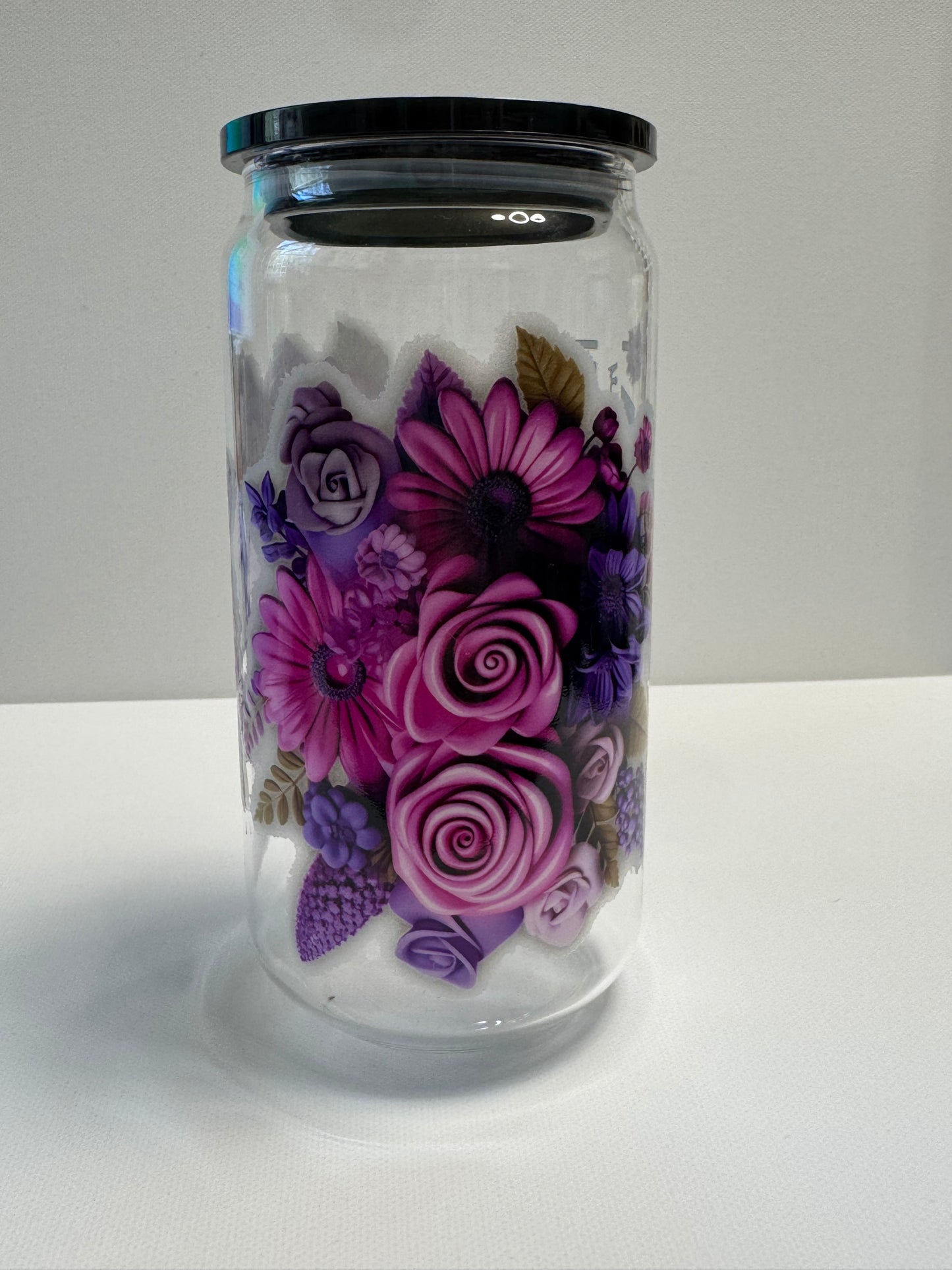 16oz Glass single wall with mom wrap an color lid