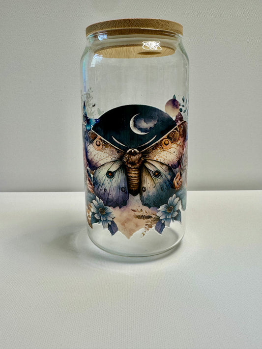 16oz Glass single wall cup butterfly