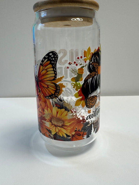 16oz Glass single wall cup Fall Girl