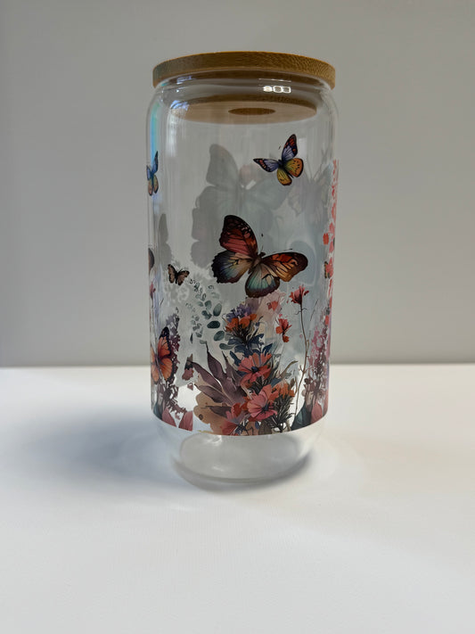 16oz Glass single wall cup with skull wrap