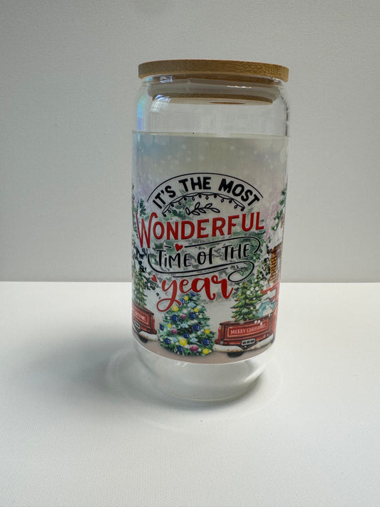 16oz Glass single wall. With winter scenery wrap￼