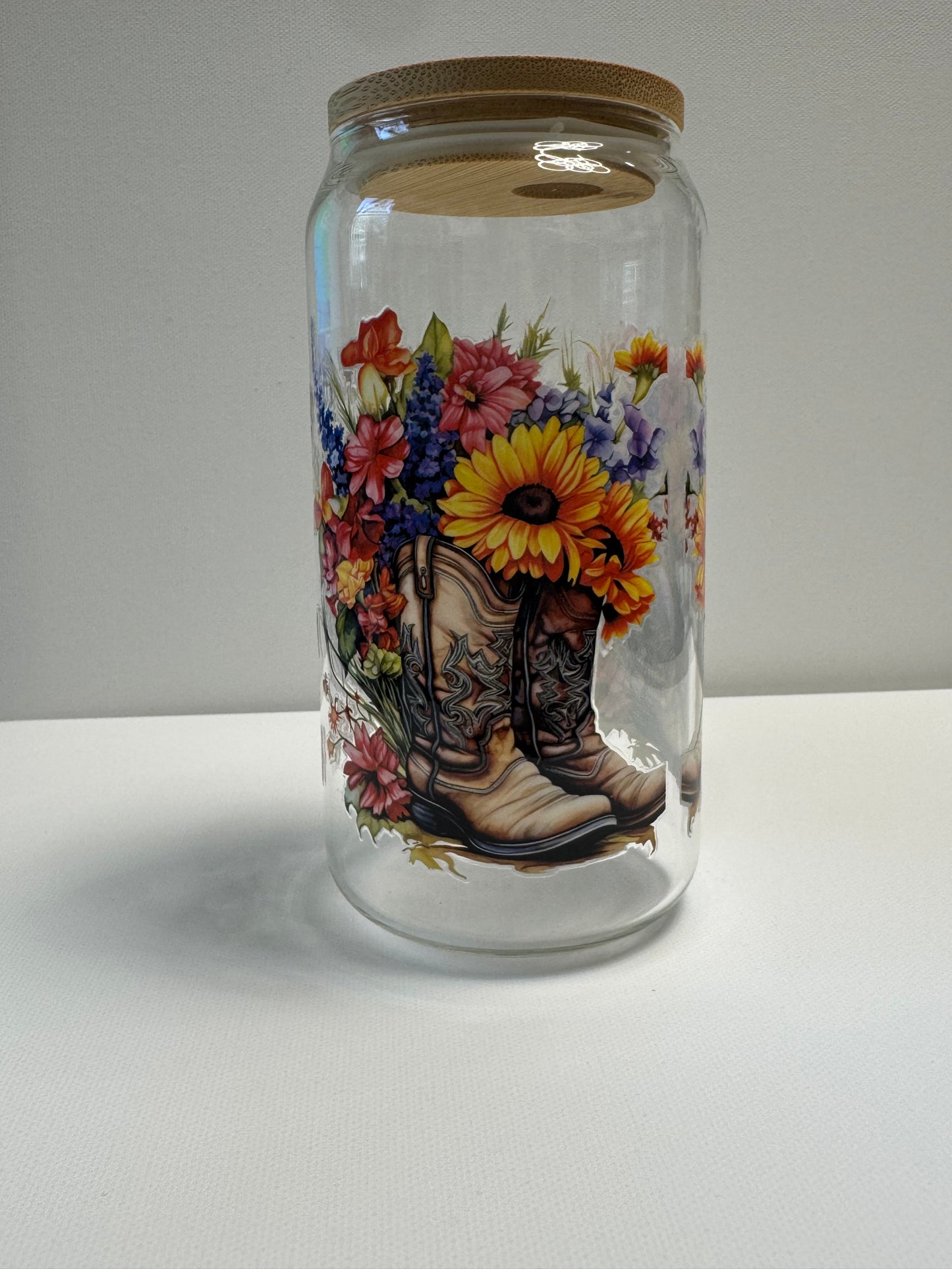 16oz Glass single wall cow & boots
