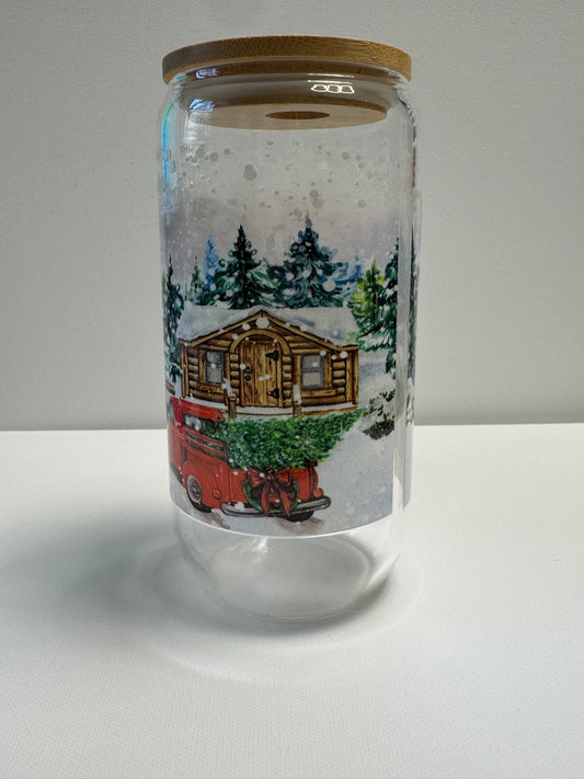 16oz Glass single wall,. winter scenery