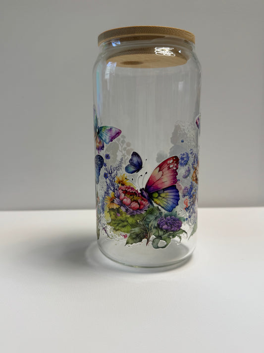 160z Glass single wall cup butterflies