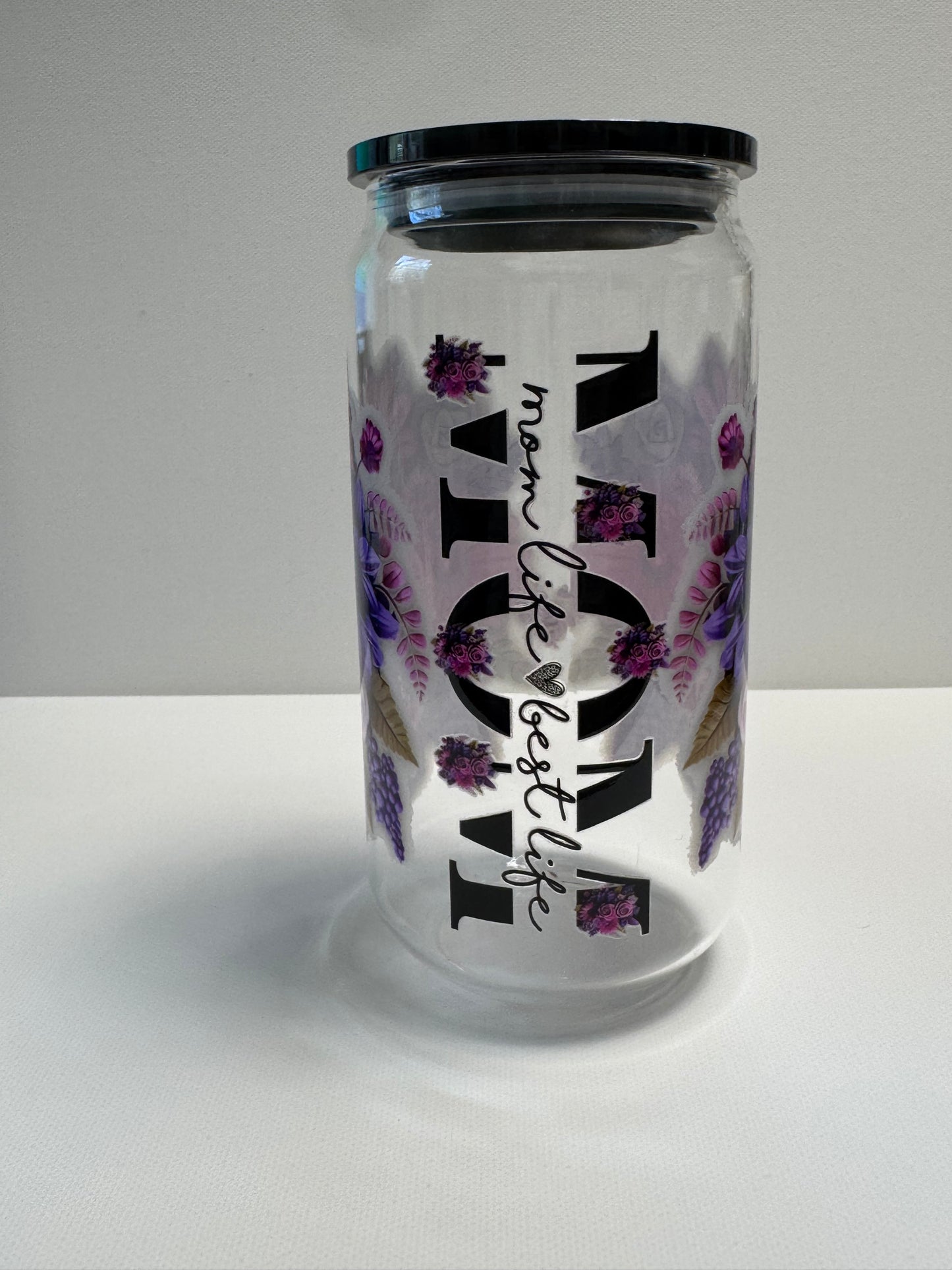 16oz Glass single wall with mom wrap an color lid