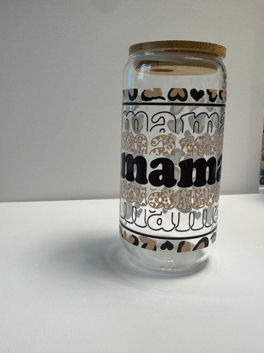 16oz Glass single wall cup mama & hearts.,