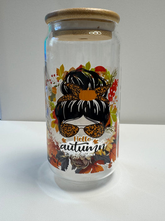 16oz Glass single wall cup Fall Girl