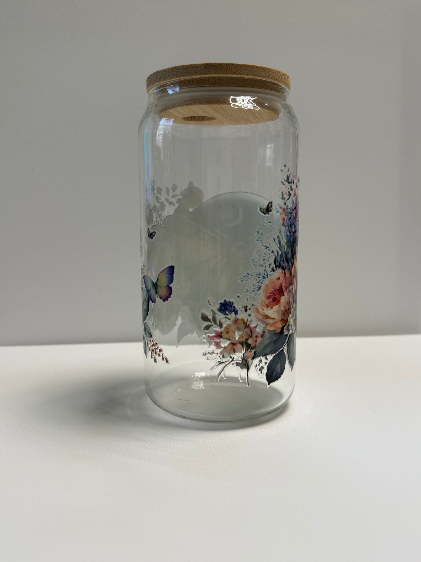 16oz Glass single wall cup butterfly