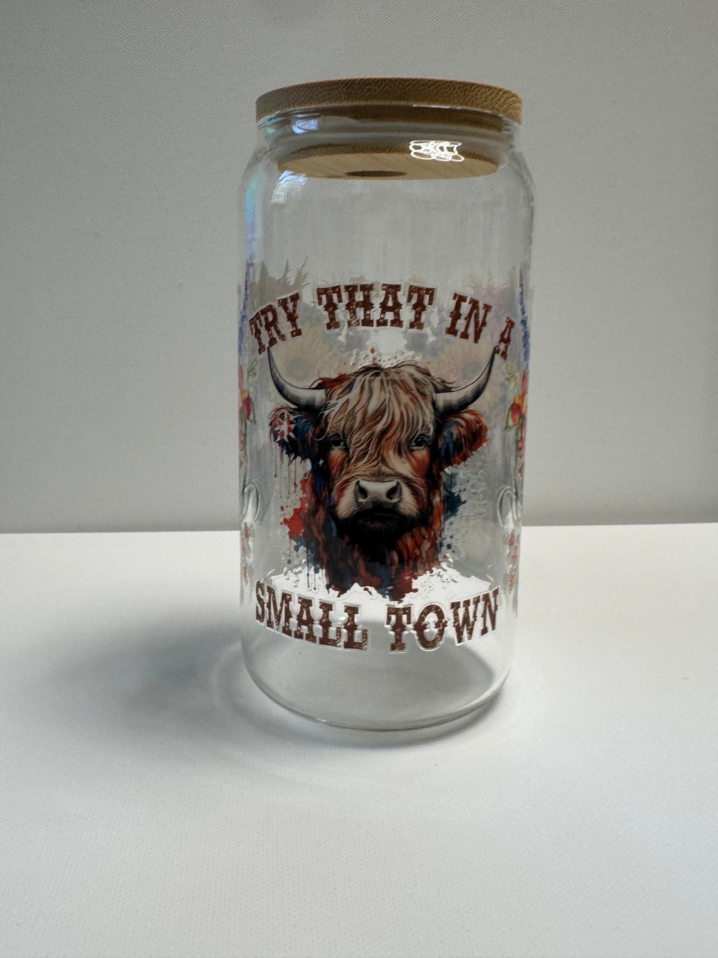 16oz Glass single wall cow & boots