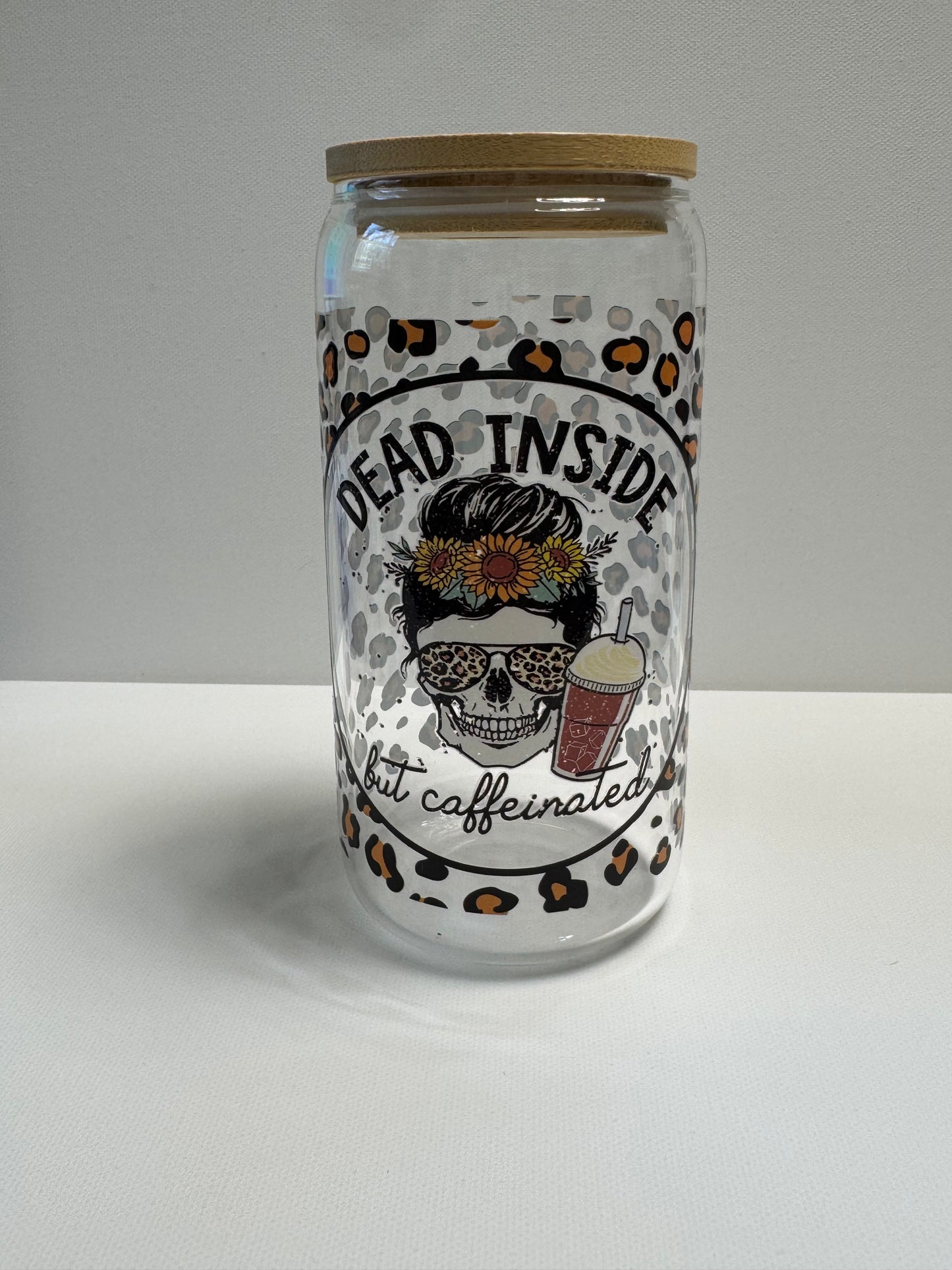 16oz Glass single wall with coffee saying