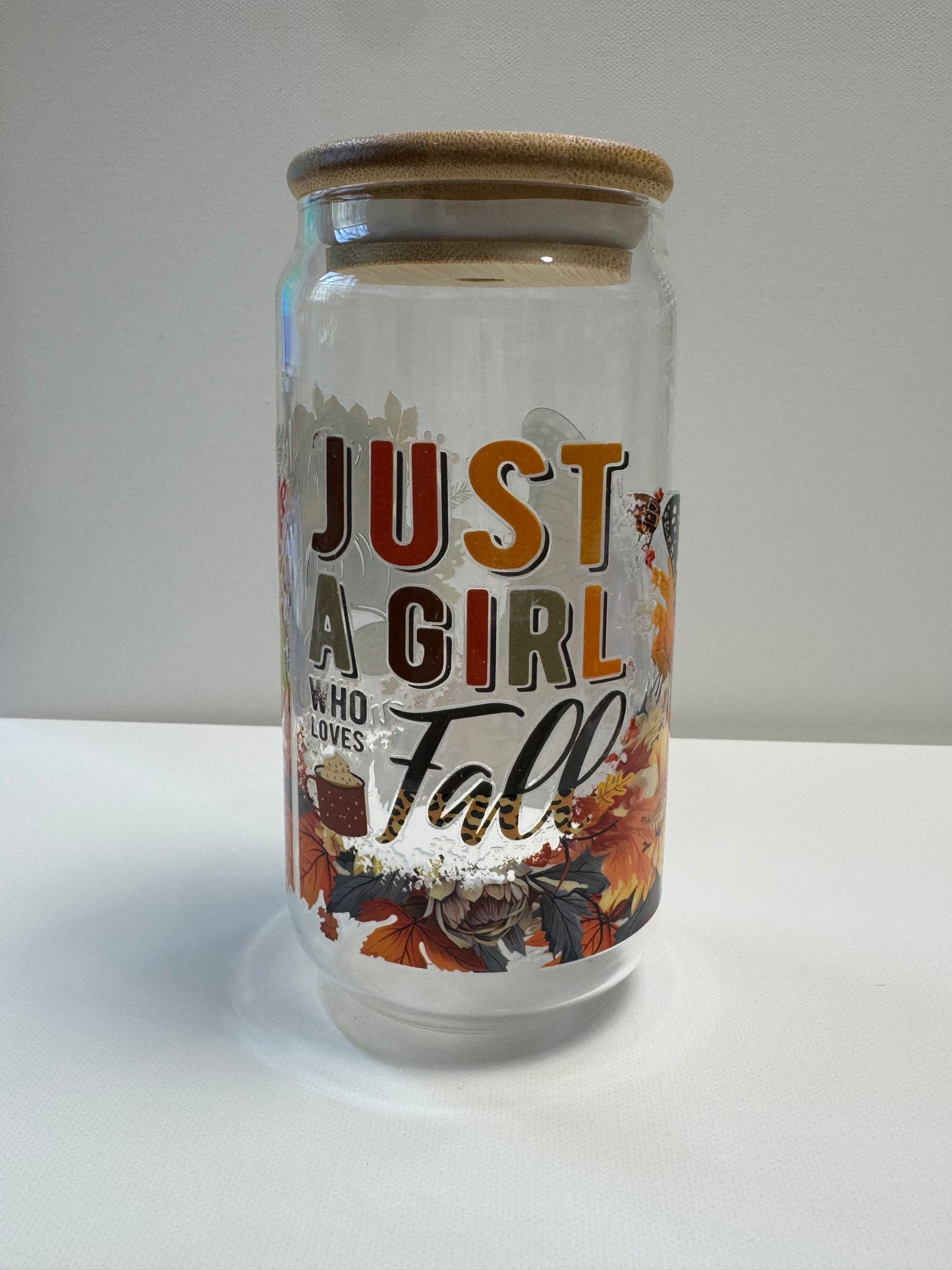 16oz Glass single wall cup Fall Girl