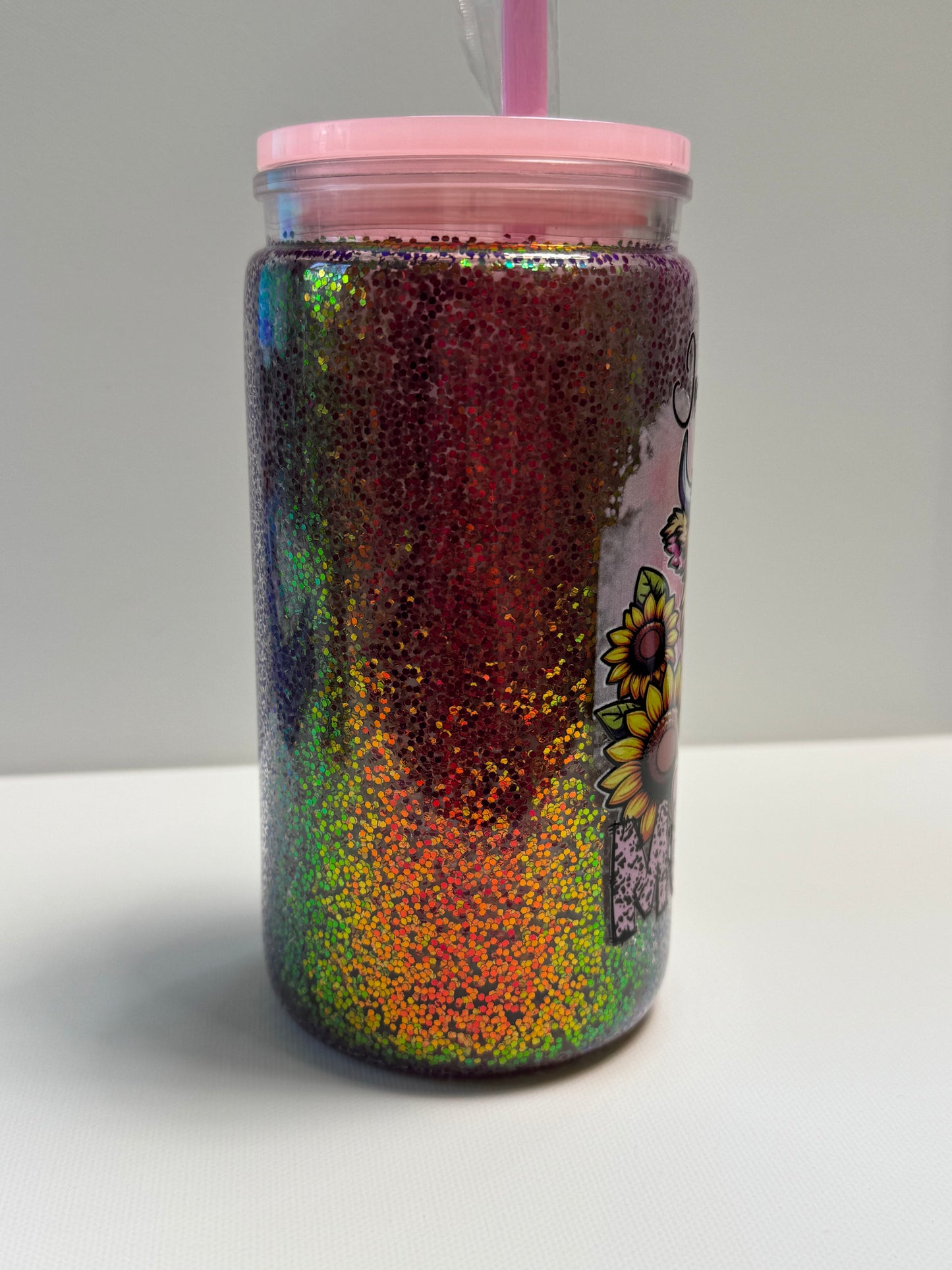 Acrylic 16oz Snow Globe w/cow moody wrap and Dry glitter. No liquid in globe.